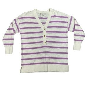 LOFT Striped Drop Shoulder Henley Sweater